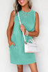 Mineral Wash Sleeveless Crew Neck Casual Tank Mini Dress With Pockets